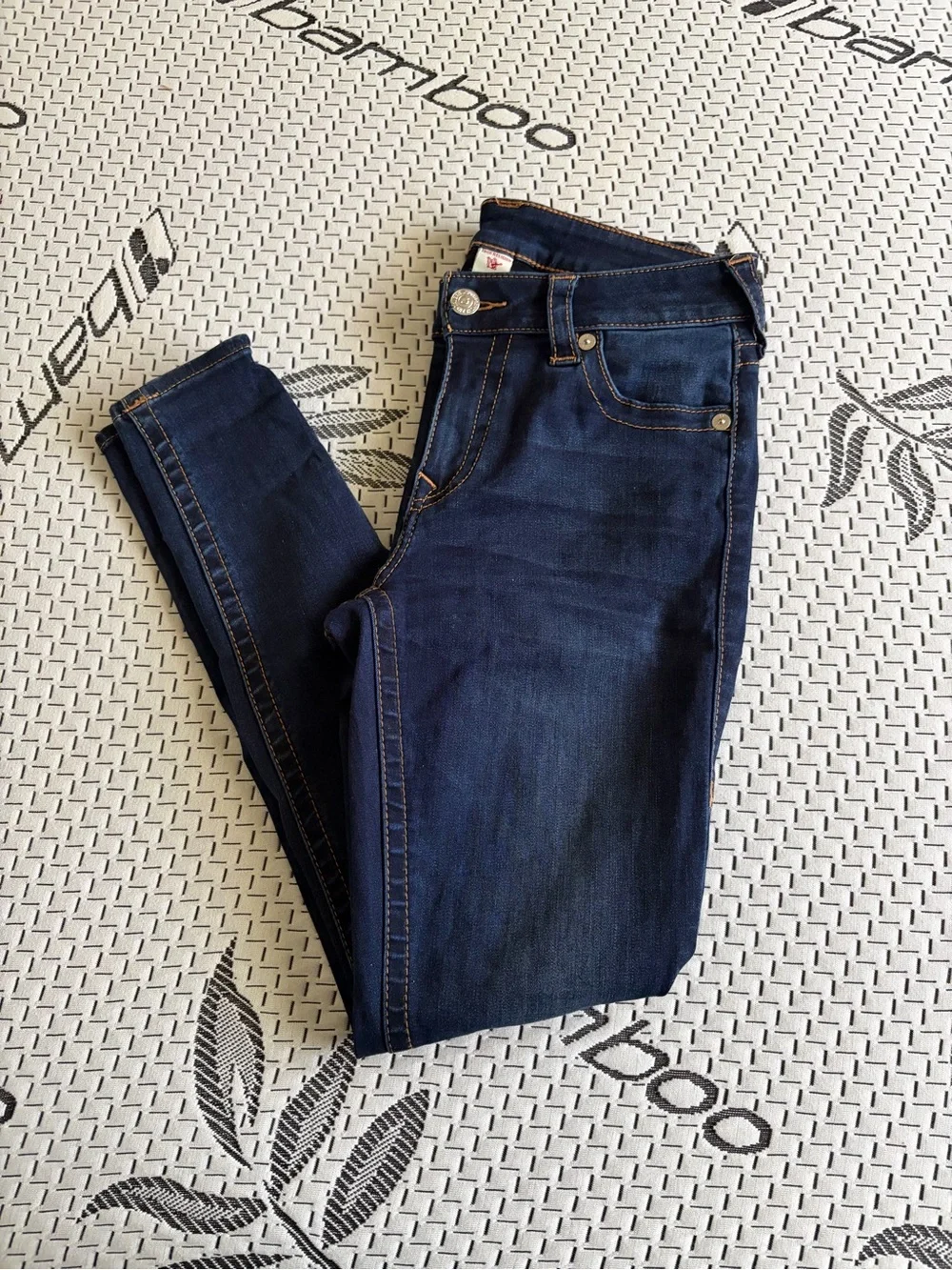 True Religion Men's Dark Blue Skinny Jeans with Embellished Pocket